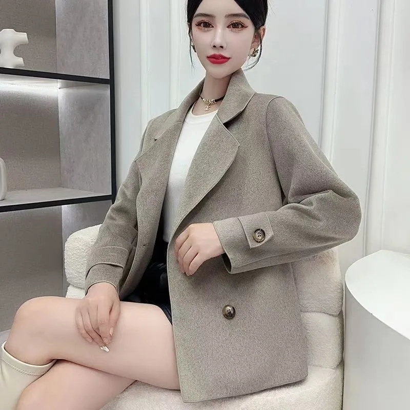 Autumn Winter Black Woolen Coa - Wool Coat Peacoat recension och pris