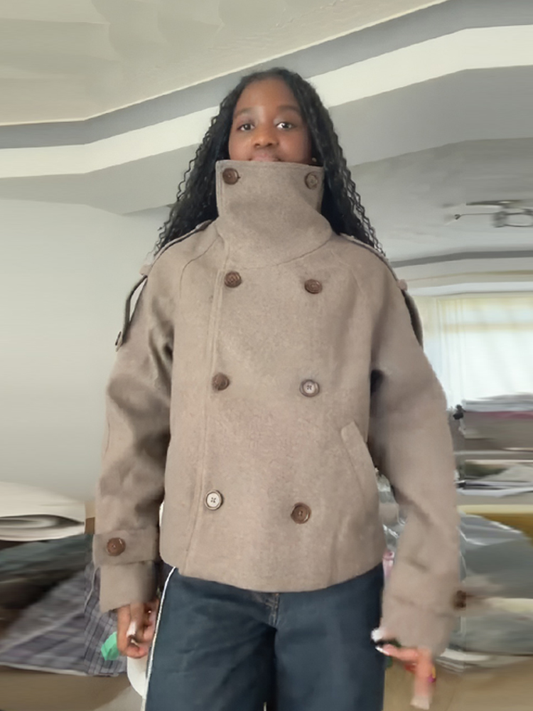 Stand Collar Short Brown Women - Wool Coat Peacoat recension och pris