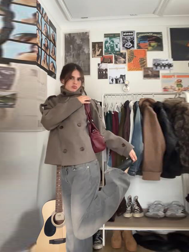 Stand Collar Short Brown Women - Wool Coat Peacoat recension och pris