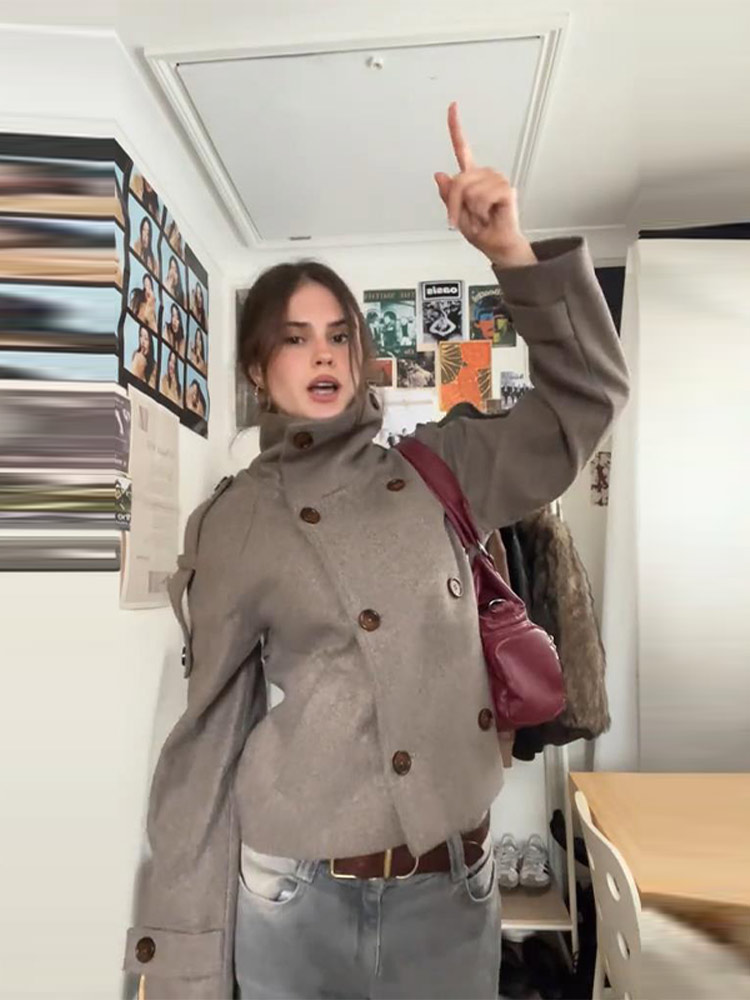 Stand Collar Short Brown Women - Wool Coat Peacoat recension och pris