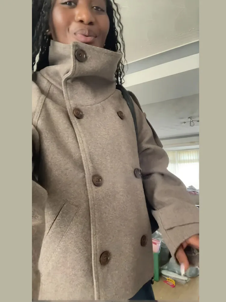 Stand Collar Short Brown Women - Wool Coat Peacoat recension och pris
