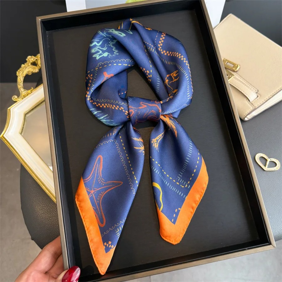 Blue Print Silk Square Scarf W - Shawl Wrap Winter recension och pris